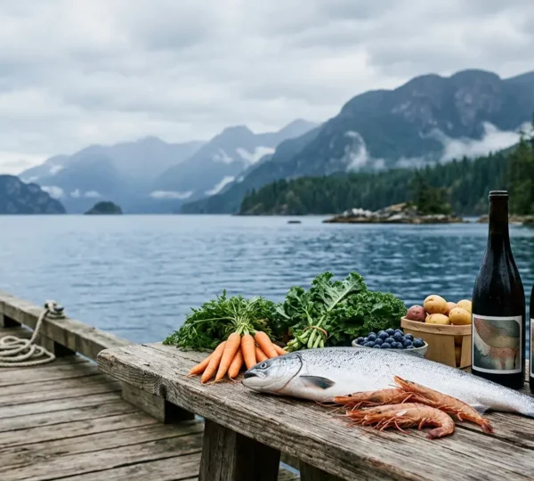 Vibrant British Columbia coastal landscape showcasing fresh local ingredients and natural terroir